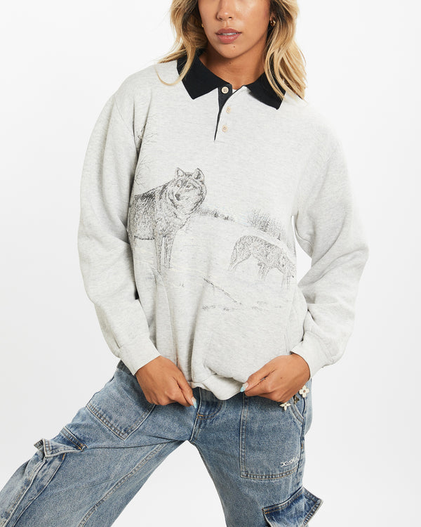 90s Wolf Wildlife Collared Sweatshirt <br>XS