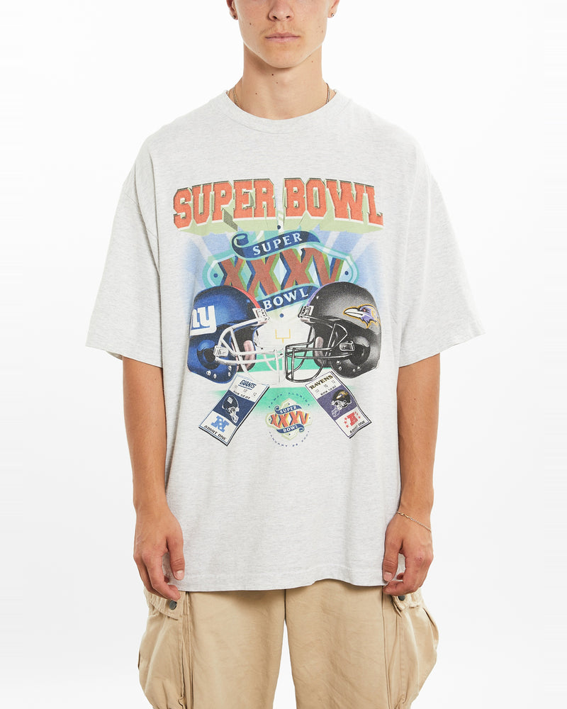 Vintage Giants vs Ravens Super Bowl Tee <br>XL , The Real Deal , newtown, sydney, australia, thrift store, opshop, preloved, secondhand, sustainable, retro, antique, 70s, 80s, 90s, 2000s, 00s, fashion, clothing, streetwear, trendy, garment, style, boutique, store, shop, archive, sale, cheap, best, top