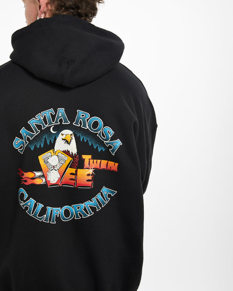 90s Deadstock Santa Rosa California 'Twin Vee' Hooded Sweatshirt <br>L