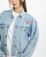 Vintage 90s NFL Kansas City Chiefs Denim Jacket <br>L , The Real Deal , newtown, sydney, australia, thrift store, opshop, preloved, secondhand, sustainable, retro, antique, 70s, 80s, 90s, 2000s, 00s, fashion, clothing, streetwear, trendy, garment, style, boutique, store, shop, archive, sale, cheap, best, top