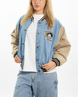Vintage 90s Disney Mickey Mouse Denim Varsity Jacket <br>M , The Real Deal , newtown, sydney, australia, thrift store, opshop, preloved, secondhand, sustainable, retro, antique, 70s, 80s, 90s, 2000s, 00s, fashion, clothing, streetwear, trendy, garment, style, boutique, store, shop, archive, sale, cheap, best, top