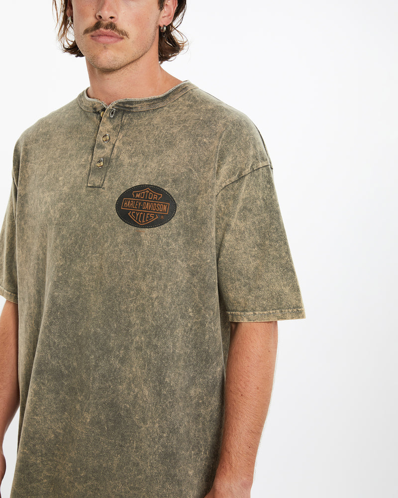 Vintage 1999 Harley Davidson Henley Tee <br>XXL , The Real Deal , newtown, sydney, australia, thrift store, opshop, preloved, secondhand, sustainable, retro, antique, 70s, 80s, 90s, 2000s, 00s, fashion, clothing, streetwear, trendy, garment, style, boutique, store, shop, archive, sale, cheap, best, top