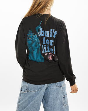 front full body shot of model wearing a Vintage 90s Body Glove Surf Long Sleeve Tee, colour Black, size M