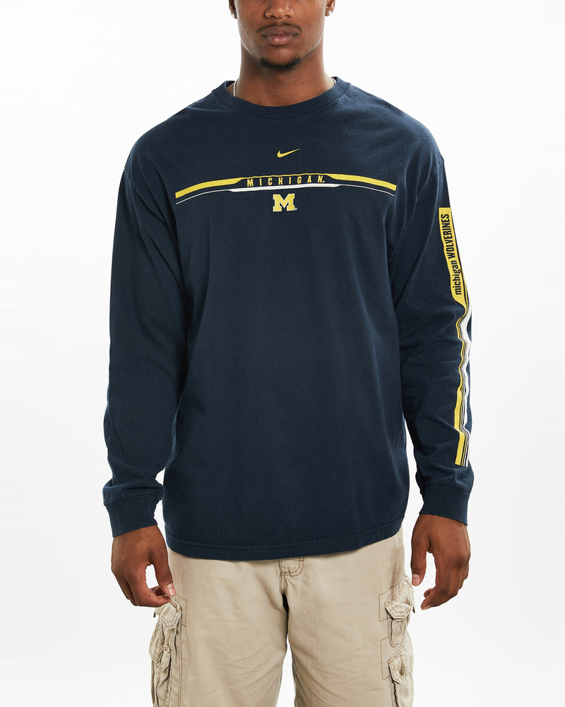 Vintage Nike NCAA University of Michigan Wolverines Long Sleeve Tee <br>XL , The Real Deal , newtown, sydney, australia, thrift store, opshop, preloved, secondhand, sustainable, retro, antique, 70s, 80s, 90s, 2000s, 00s, fashion, clothing, streetwear, trendy, garment, style, boutique, store, shop, archive, sale, cheap, best, top
