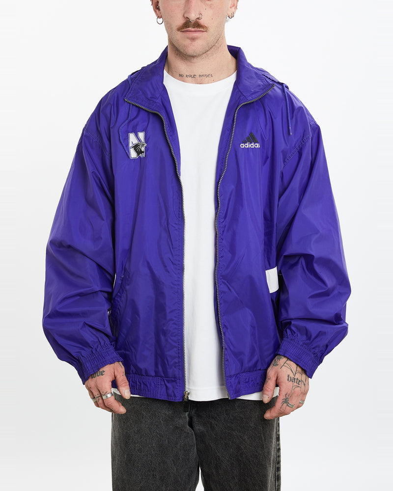 Vintage 90s Adidas Northwestern Wildcats Windbreaker Jacket <br>L , The Real Deal , newtown, sydney, australia, thrift store, opshop, preloved, secondhand, sustainable, retro, antique, 70s, 80s, 90s, 2000s, 00s, fashion, clothing, streetwear, trendy, garment, style, boutique, store, shop, archive, sale, cheap, best, top