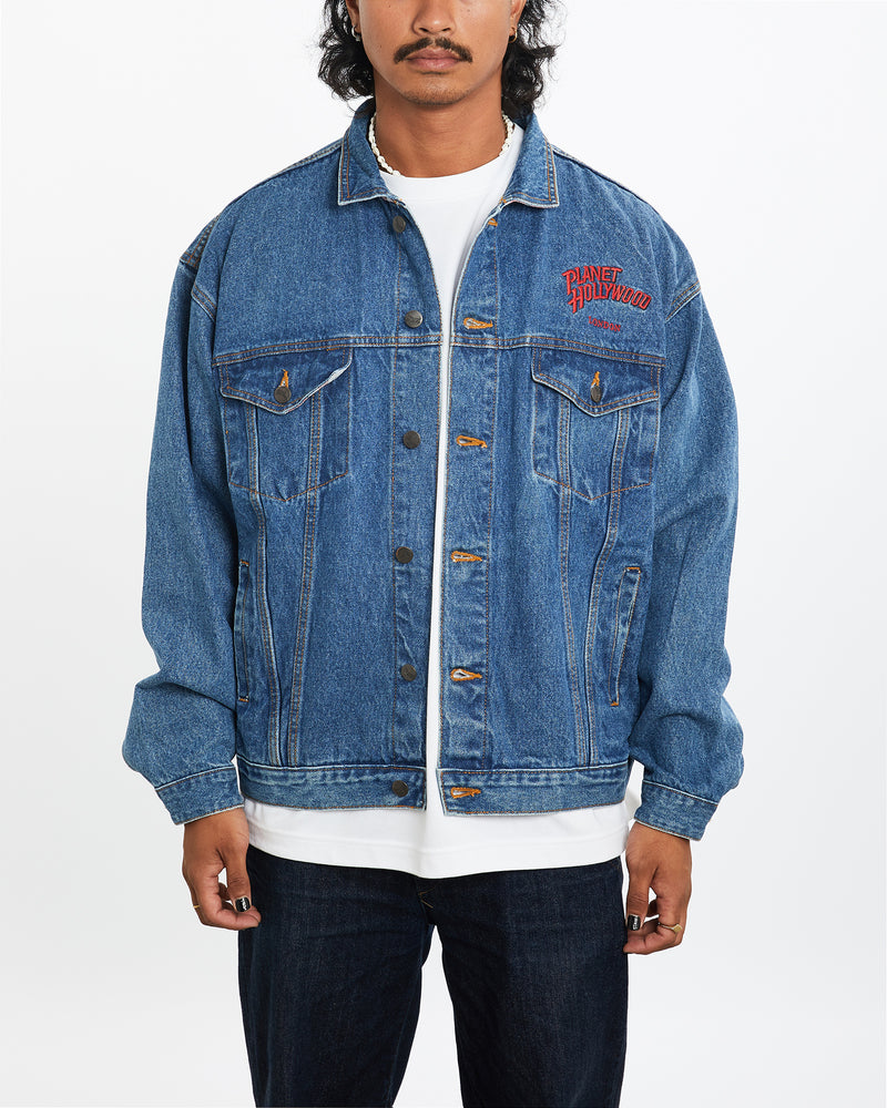 Vintage Planet Hollywood 'London' Denim Jacket <br>S , The Real Deal , newtown, sydney, australia, thrift store, opshop, preloved, secondhand, sustainable, retro, antique, 70s, 80s, 90s, 2000s, 00s, fashion, clothing, streetwear, trendy, garment, style, boutique, store, shop, archive, sale, cheap, best, top