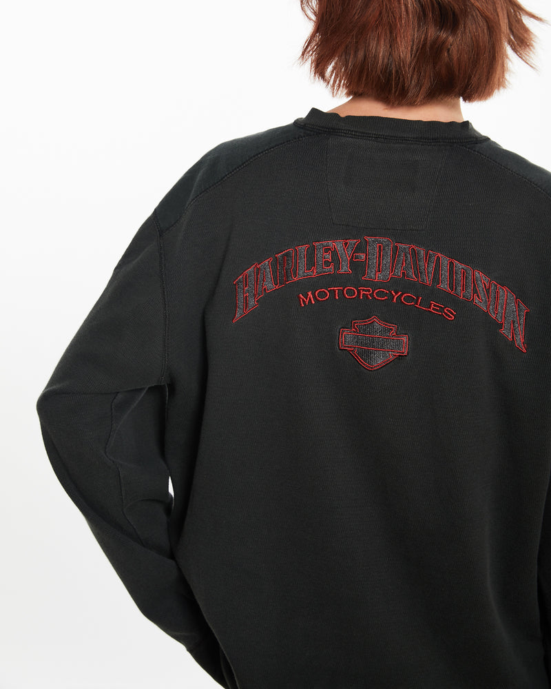 Vintage Harley Davidson Long Sleeve Henley Tee <br>M , The Real Deal , newtown, sydney, australia, thrift store, opshop, preloved, secondhand, sustainable, retro, antique, 70s, 80s, 90s, 2000s, 00s, fashion, clothing, streetwear, trendy, garment, style, boutique, store, shop, archive, sale, cheap, best, top