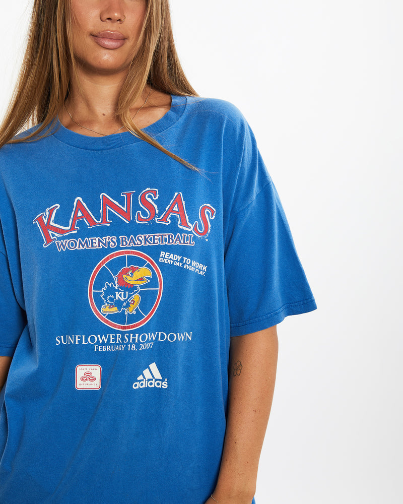Vintage Adidas NCAA University of Kansas Jayhawks Tee <br>L , The Real Deal , newtown, sydney, australia, thrift store, opshop, preloved, secondhand, sustainable, retro, antique, 70s, 80s, 90s, 2000s, 00s, fashion, clothing, streetwear, trendy, garment, style, boutique, store, shop, archive, sale, cheap, best, top
