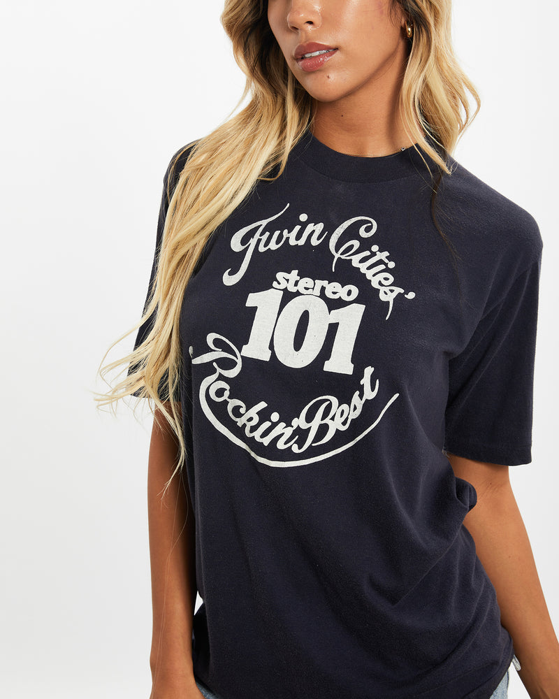 Vintage 80s Twin Cities Stereo 101 Rockin Best Radio Tee <br>XS , The Real Deal , newtown, sydney, australia, thrift store, opshop, preloved, secondhand, sustainable, retro, antique, 70s, 80s, 90s, 2000s, 00s, fashion, clothing, streetwear, trendy, garment, style, boutique, store, shop, archive, sale, cheap, best, top