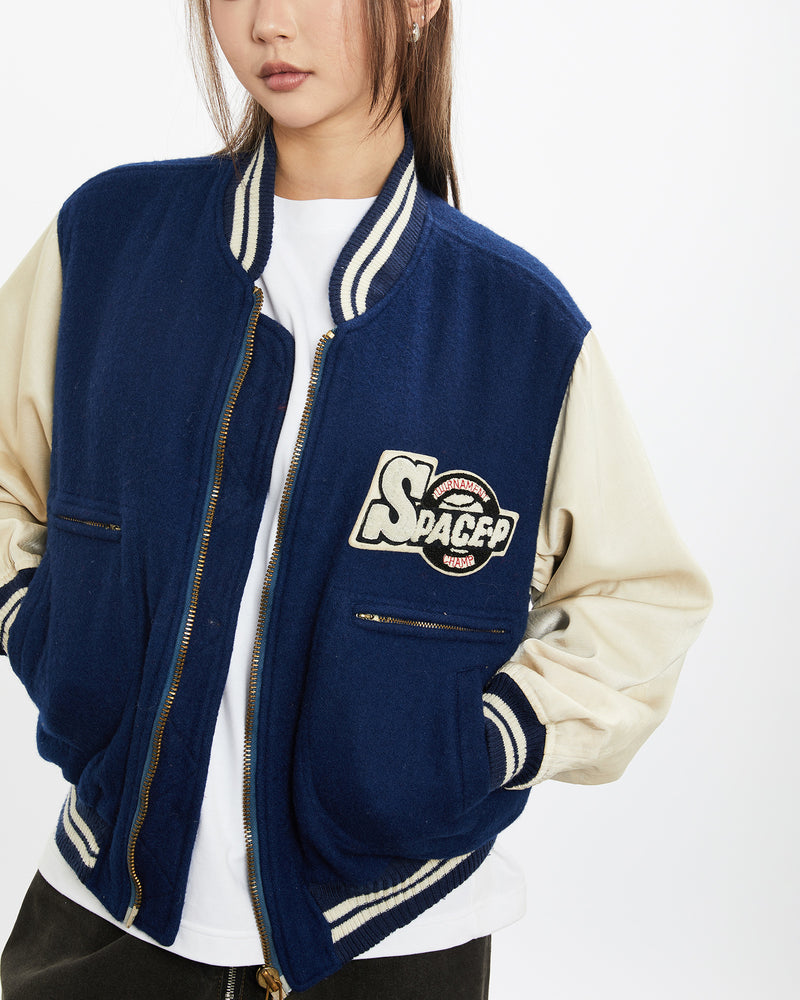 Vintage 1985 Space Plan Varsity Jacket <br>S , The Real Deal , newtown, sydney, australia, thrift store, opshop, preloved, secondhand, sustainable, retro, antique, 70s, 80s, 90s, 2000s, 00s, fashion, clothing, streetwear, trendy, garment, style, boutique, store, shop, archive, sale, cheap, best, top