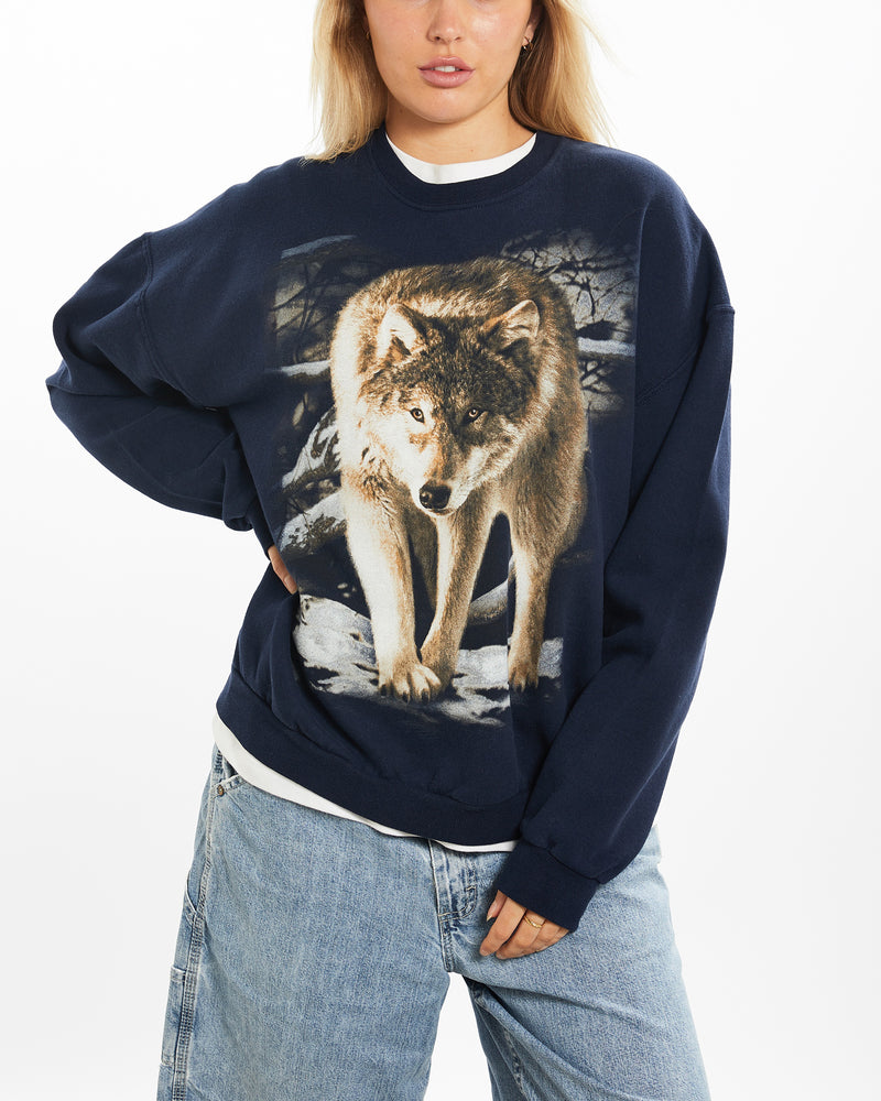 Vintage 90s Wolf Wildlife Sweatshirt <br>M , The Real Deal , newtown, sydney, australia, thrift store, opshop, preloved, secondhand, sustainable, retro, antique, 70s, 80s, 90s, 2000s, 00s, fashion, clothing, streetwear, trendy, garment, style, boutique, store, shop, archive, sale, cheap, best, top